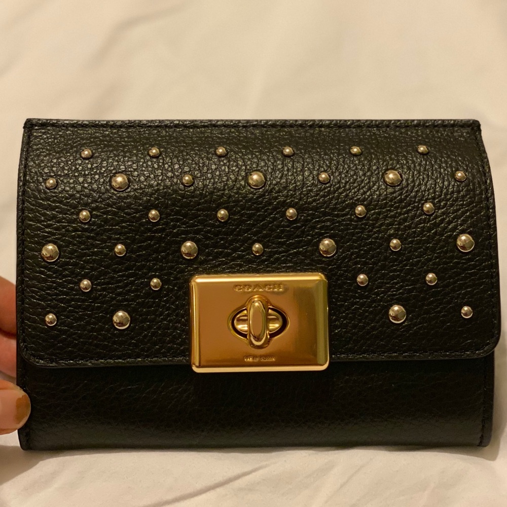 Cassidy Allover Rivets Pebbled Leather Turnlock